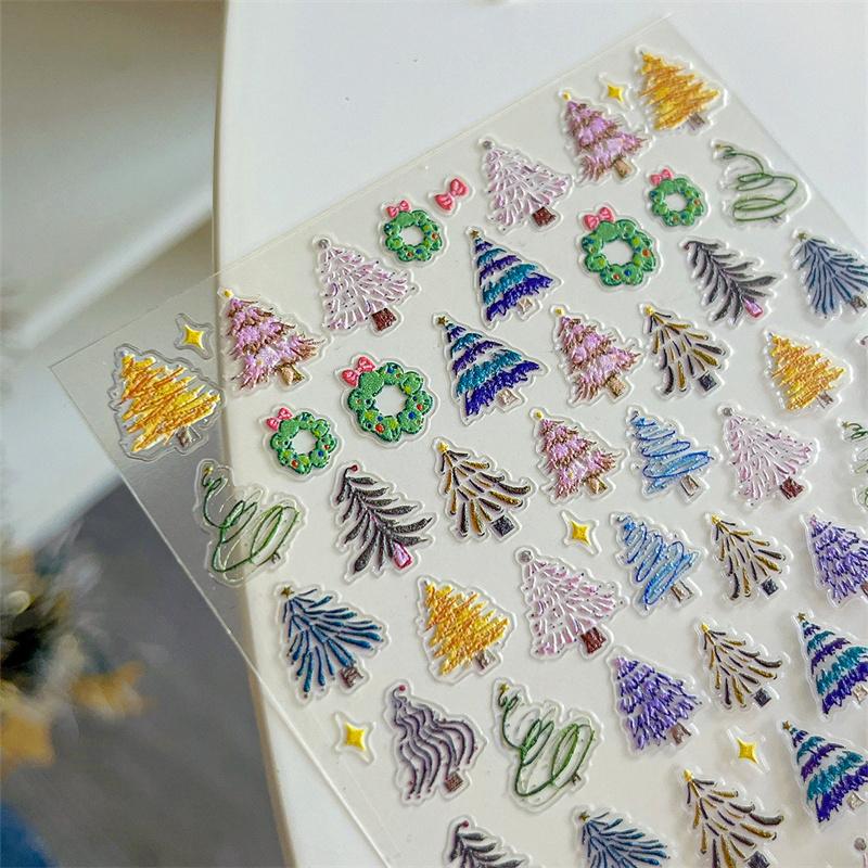 Рождественские наклейки для ногтей Узоры Рождественские наклейки для нейл-арта Красочные наклейки для ногтей в виде рождественской елки Вечеринка Маникюрный салон своими руками