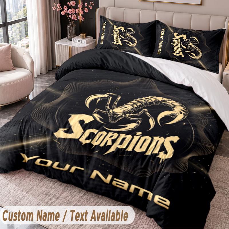 Scorpions Printed Bedding Set Custom Name Text 1 Duvet Cover 2 Pillowcases For Bedroom