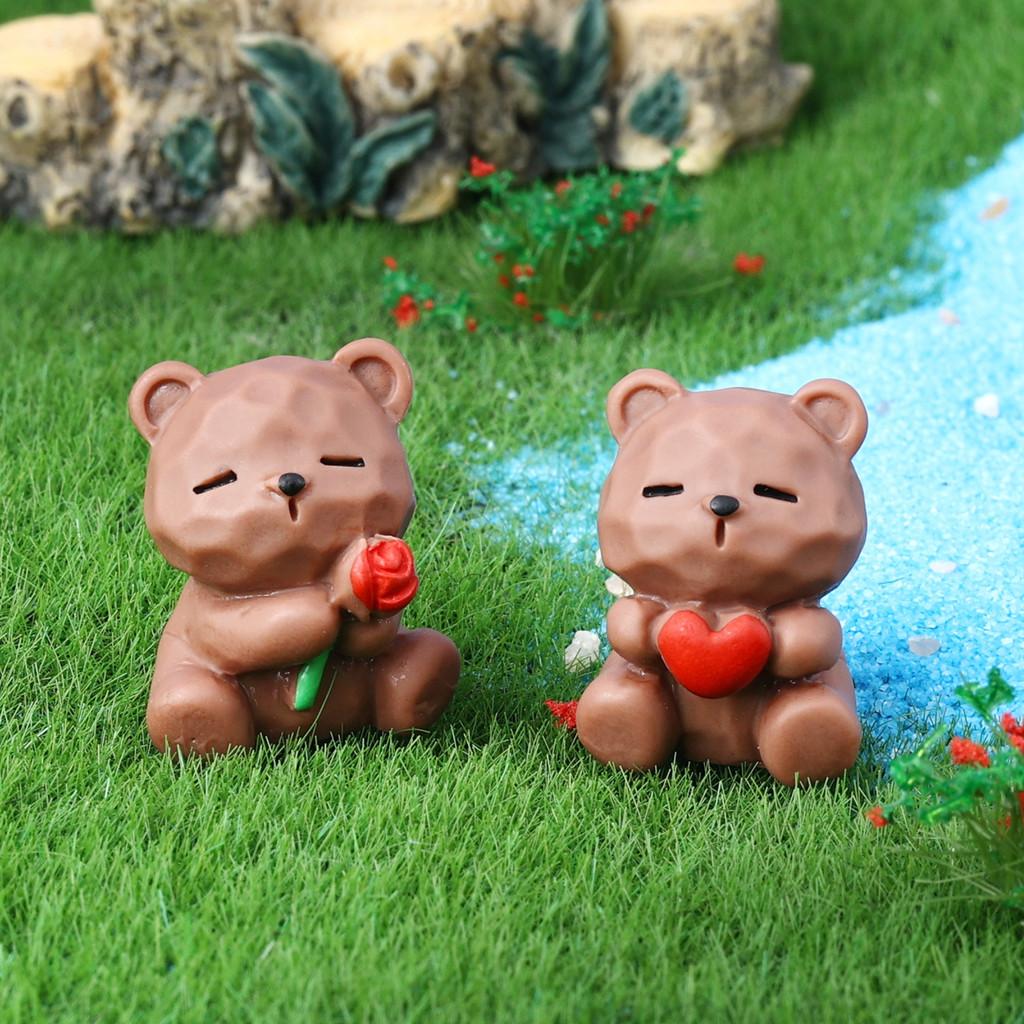 5Pcs Cartoon Geometric Bear Animal Miniatures Resin Ornaments DIY Fairy Garden Decoration Moss Terrarium Micro Landscape
