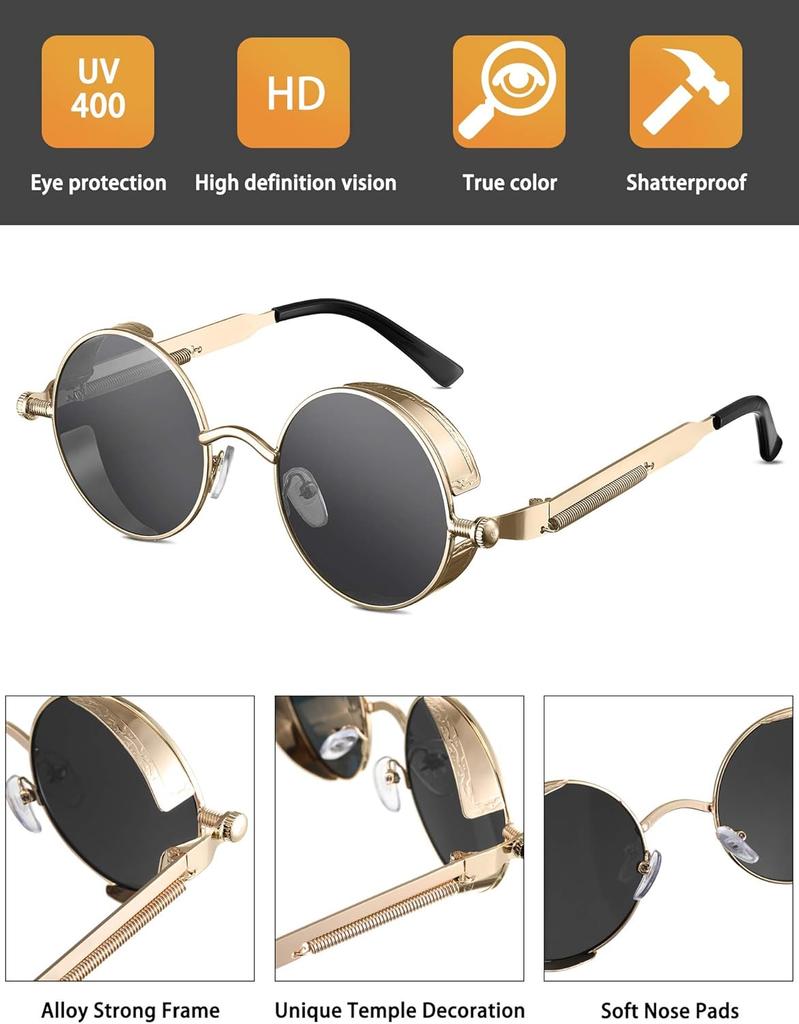 Retro Round Sunglasses Metal Frame Eyewear Set 4PCS Assorted Colors