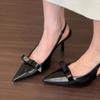2025 New Modern Office Shoes Women Summer Black Wedding Slingback Pointed Toe Butterfly Decoration Female High Heeled Sandals