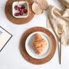 1pcs Round Natural Rattan Placemat, Hand Woven Heat Insulation Placemats, Kitchen Decoration Accessories