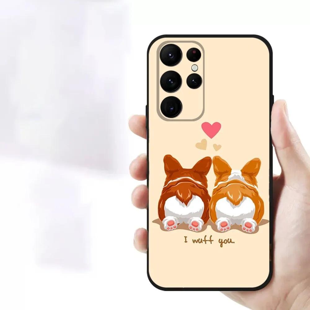 Милый щенок корги Чехол для телефона для Samsung S23,23,22,30,21,10,9,Note20 Ultra,Lite,Ultra,5G,Plus,FE,Черный мягкий чехол