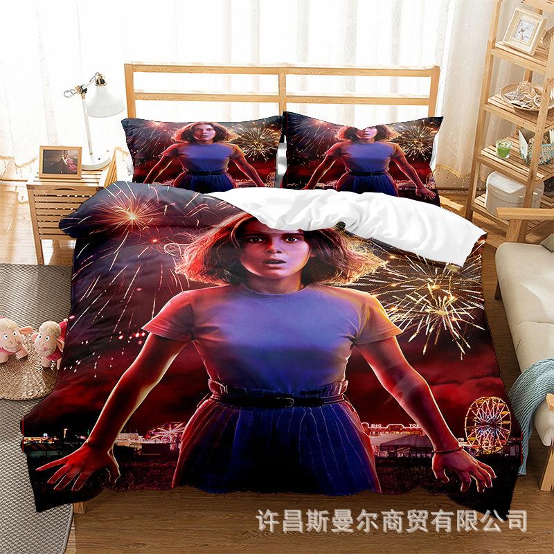 Stranger Things Series Peach Skin Velvet Bed Three-Piece Set Quilt Cover Pillowcase Can Be Made In Pictures