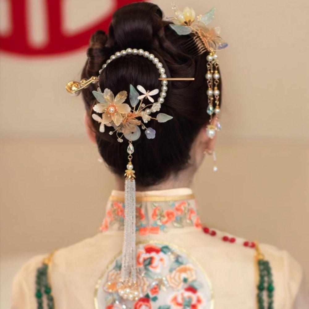 Подтонированные свадебные головные уборы Пластиковые серьги Жемчужная шпилька для волос Женщины