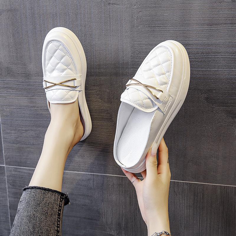 Closed Toe Half Slippers Women's New Summer Outdoor Wear Fashion Summer Lazy Sandals Without Heel White Shoes