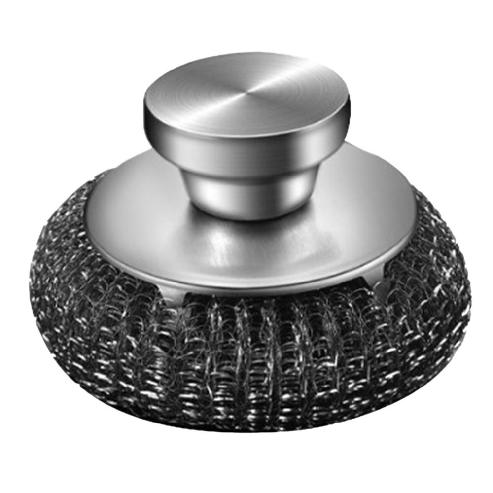 Kitchen Stainless Steel Washing Brush Metal Sponge Scrubber with Handle for Dishes Pots Pans Grills Sink Cleaning Tools