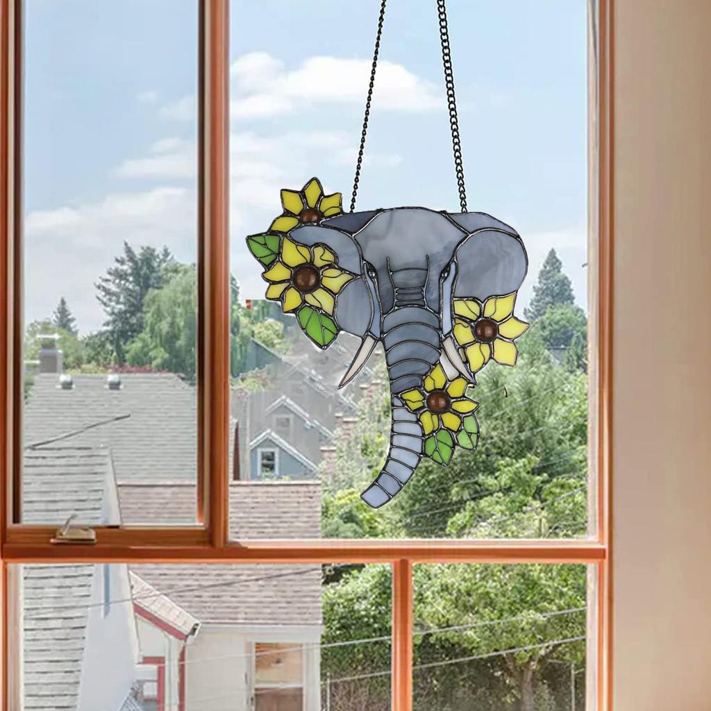 Elephant Sunflowers Window Hanging
