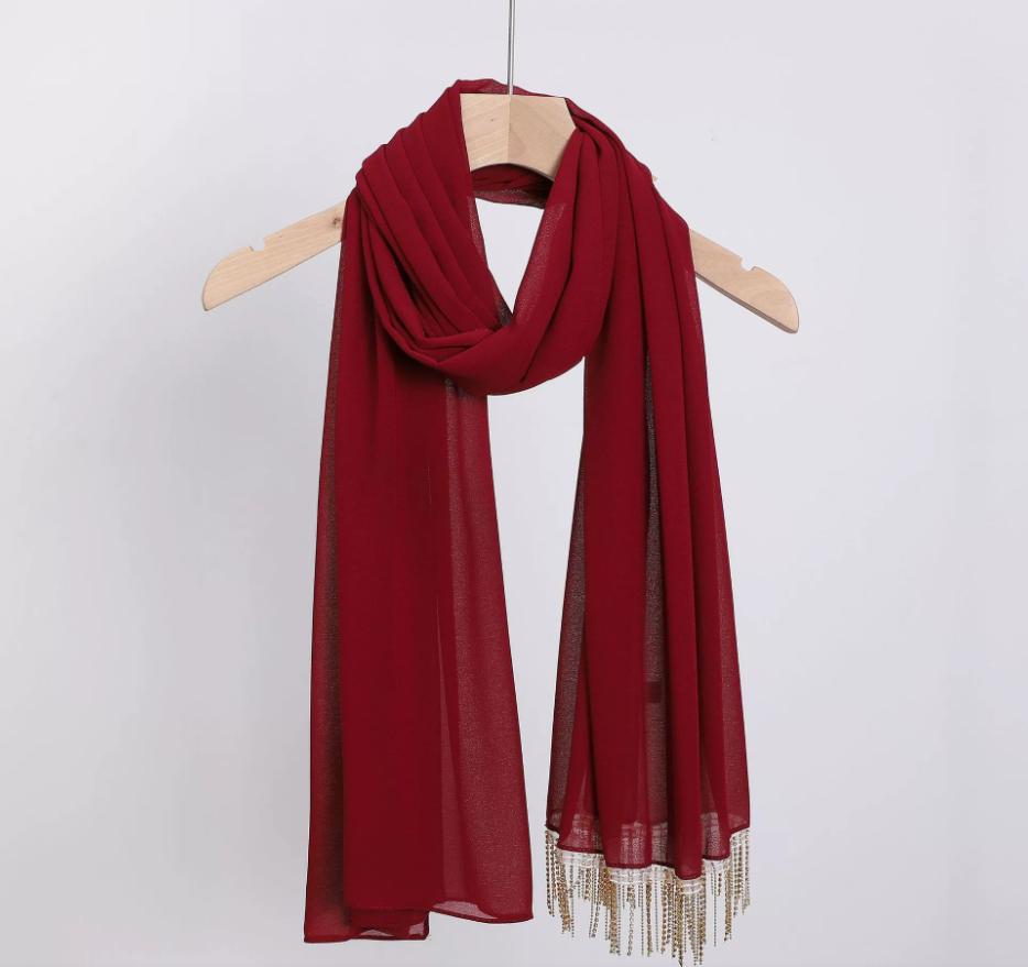 Fashion Muslim Chiffon Hijabs With Chains Diamonds Glitter Shimmer Long Shawls Headscarf Wraps Islamic Headband Turban Scarves