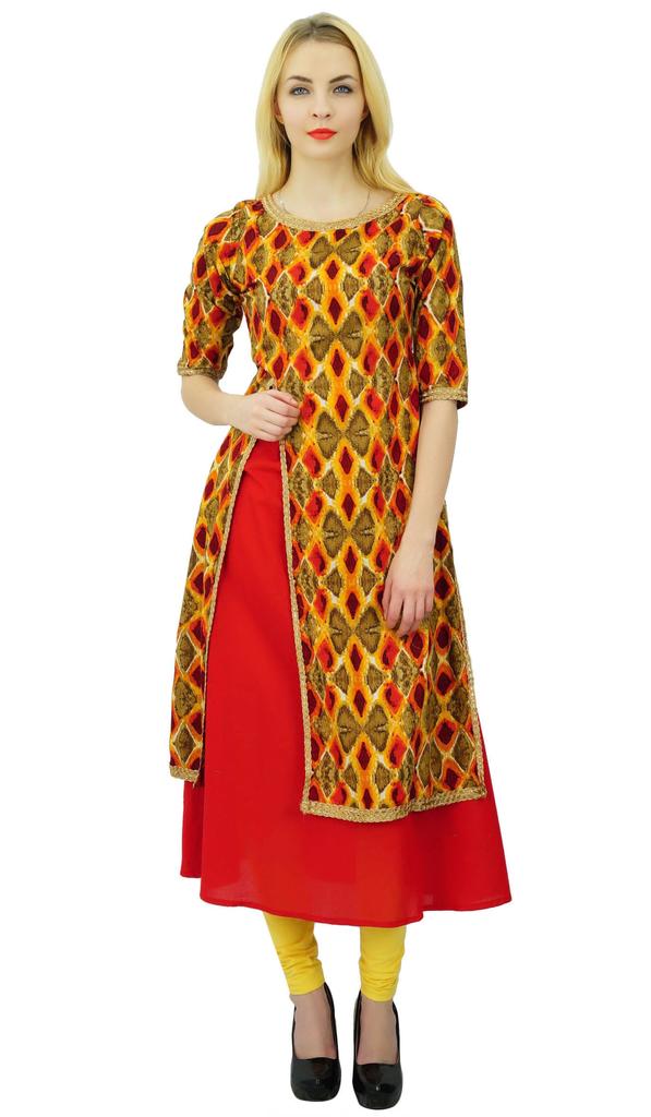 Phagun Women Ethnic Top Cotton Abstract Pattern Kurti Tunic Dress Designer