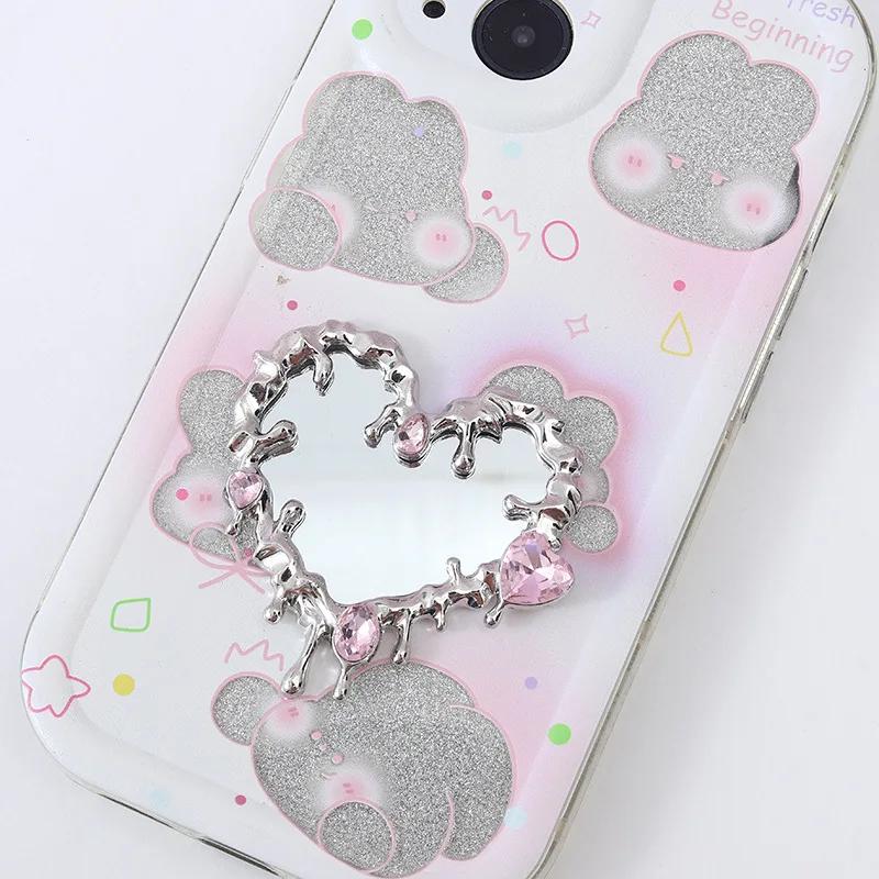 1 шт. Y2K Sense of Advanced Butterfly Heart Shape Girls Gem Makeup Mirror Liquid Metal Style Womens Mini Portable Handheld Mirror