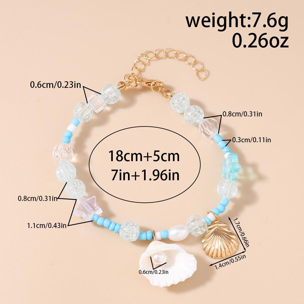 Bohemia Conch Shell Charms Bracelet for Women Girls Pearl Crystal Handmade Beaded Bracelet Summer Beach Jewelry Gifts