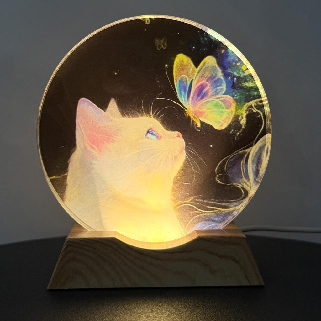 Cat and Butterfly Crystal LED Night Light Strip Base - USB-powered Glass Decorative Lamp Suitable for Bedrooms Living Rooms B