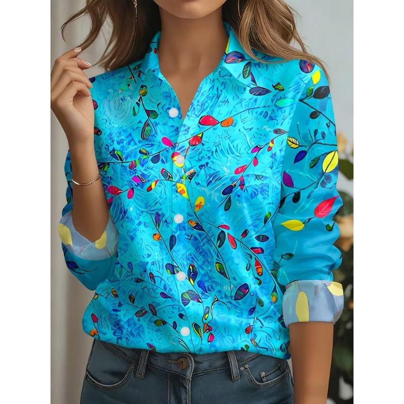 Elegant 2026 Women's Shirts Vintage Floral Printed Spring Autumn Blouse Lapel Neck Blouse Women Long Sleeve Loose Casual Shirts