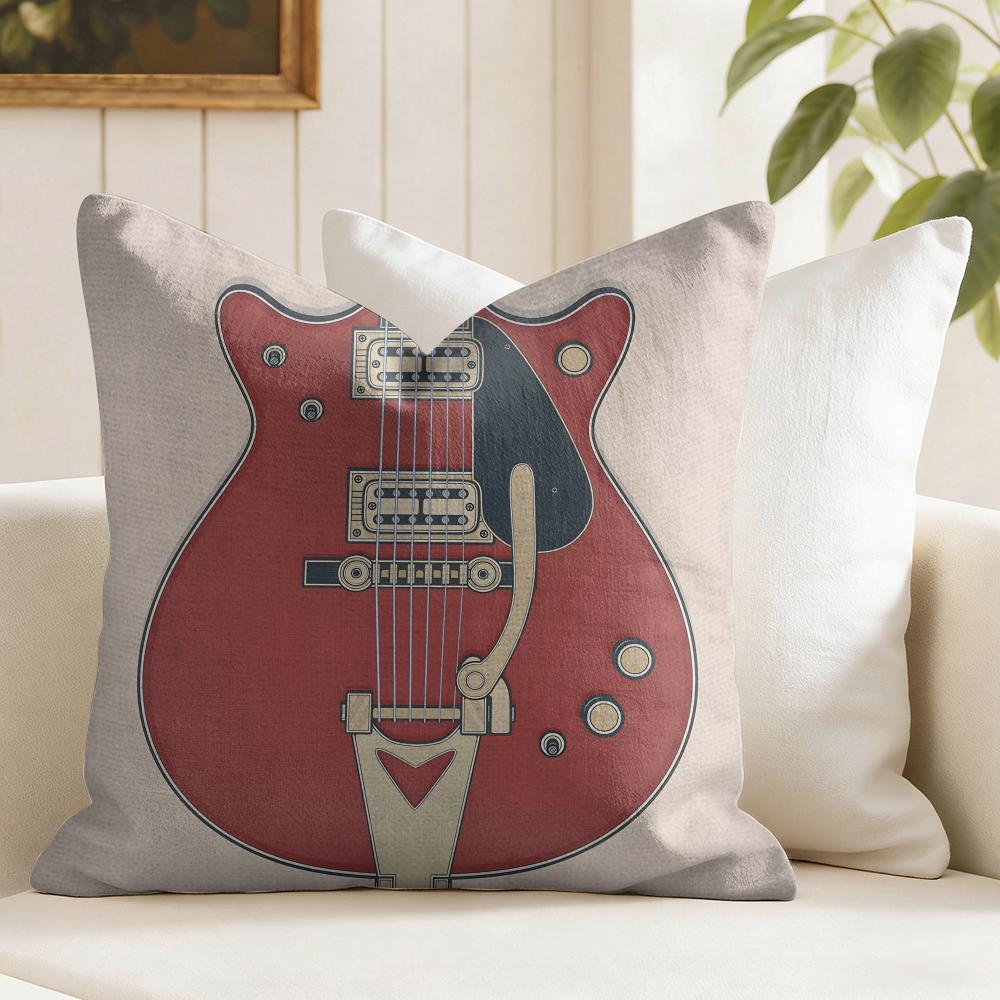 Vintage Color Guitar Fender Cushion Cover Summer Linen Pillow Case Organic Fabric Cushion Cover DoubleSided Sofa Home Decor