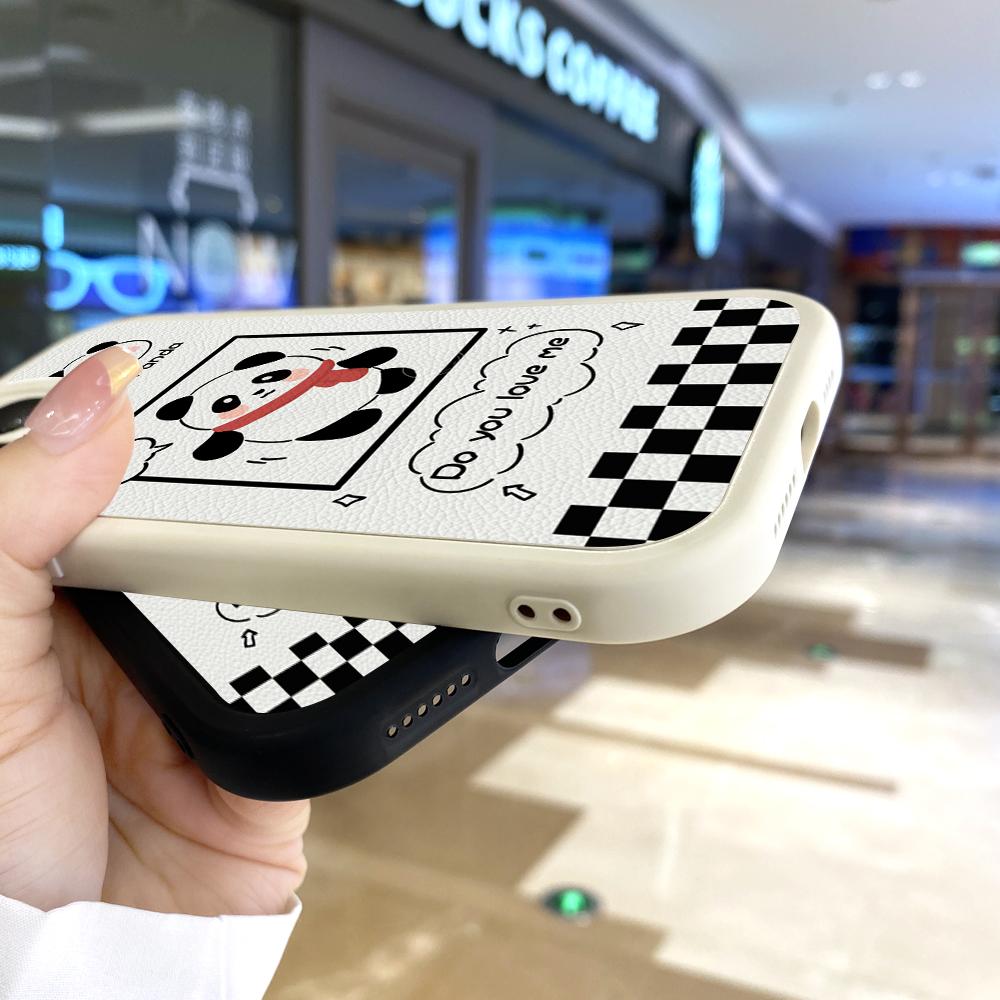 Тонкий кожаный чехол с рисунком панды, мягкий силиконовый чехол из искусственной кожи для iPhone Samsung Huawei Honor Xiaomi Redmi OPPO Realme Vivo