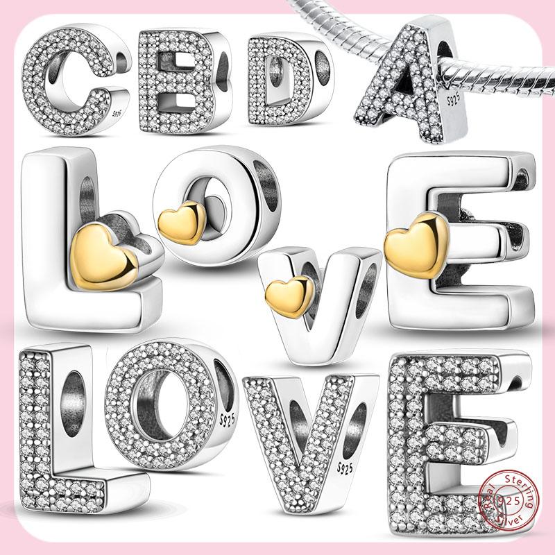 26 A-Z Alphabet Letters Charm Beads 925 Silver Charm Bead Fit Charm Bracelets Pendant DIY Jewelry