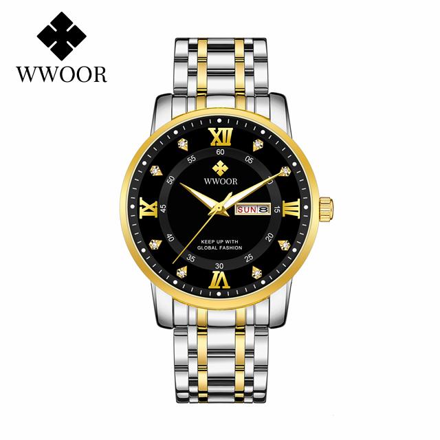 WWOOR Mens Watches Top Brand Luxury Watch For Men Casual Waterproof Luminous Stainless Steel Quartz Wristwatch Relogio Masculino