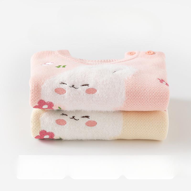 Детский вязаный свитер из хлопка с кроликом, милый мягкий свитер для девочек на весну и осень