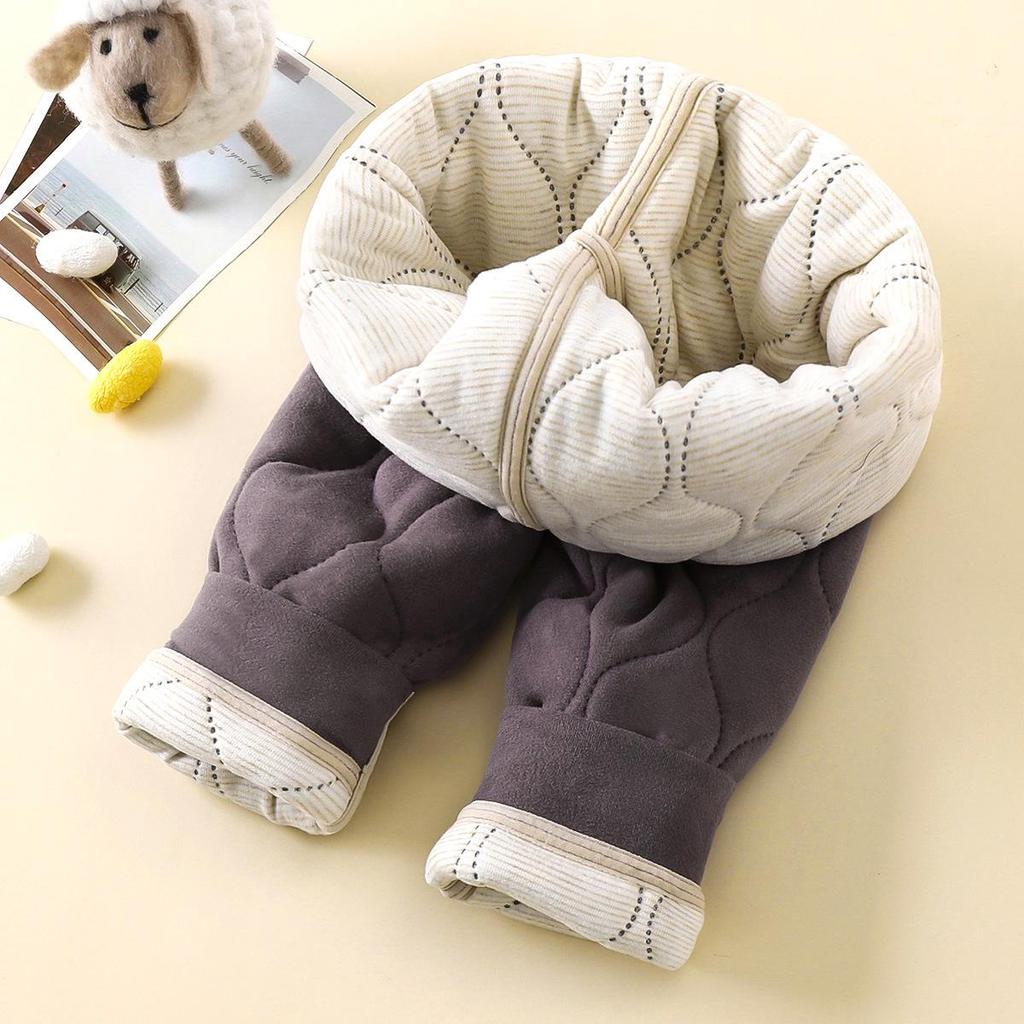Kids' Quilted Fleece-Lined Thermal Pants - Warm, Thickened, Unisex, Autumn/Winter School Uniform.