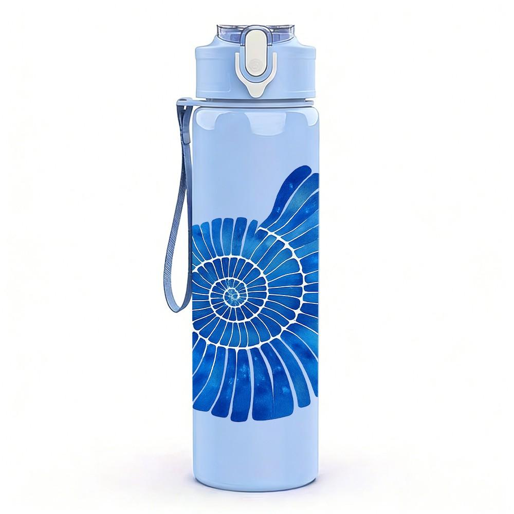 1PC Blue Spiral Seashell Pattern 750ml Color Plastic Sports Water Bottle Leakproof Flip Straw Lid Suitable for Sports Office Home Use