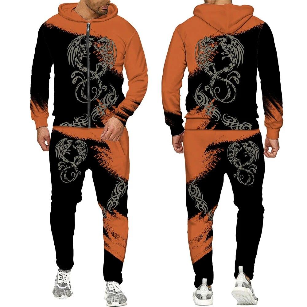 Толстовка с принтом Феникса и 3D принтом, мужские спортивные костюмы, толстовки с длинными рукавами, спортивные штаны, мужские комплекты уличной одежды
