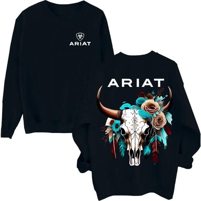 Толстовка Ariat с рисунком черепа дикого быка и замысловатыми цветочными узорами. Повседневные толстовки, пуловеры и свитшоты с длинными рукавами для мужчин.