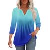 Women's Fashionable Casual Pleated  V Neck Solid Color Seven Quarter Sleeve T-shirt Top