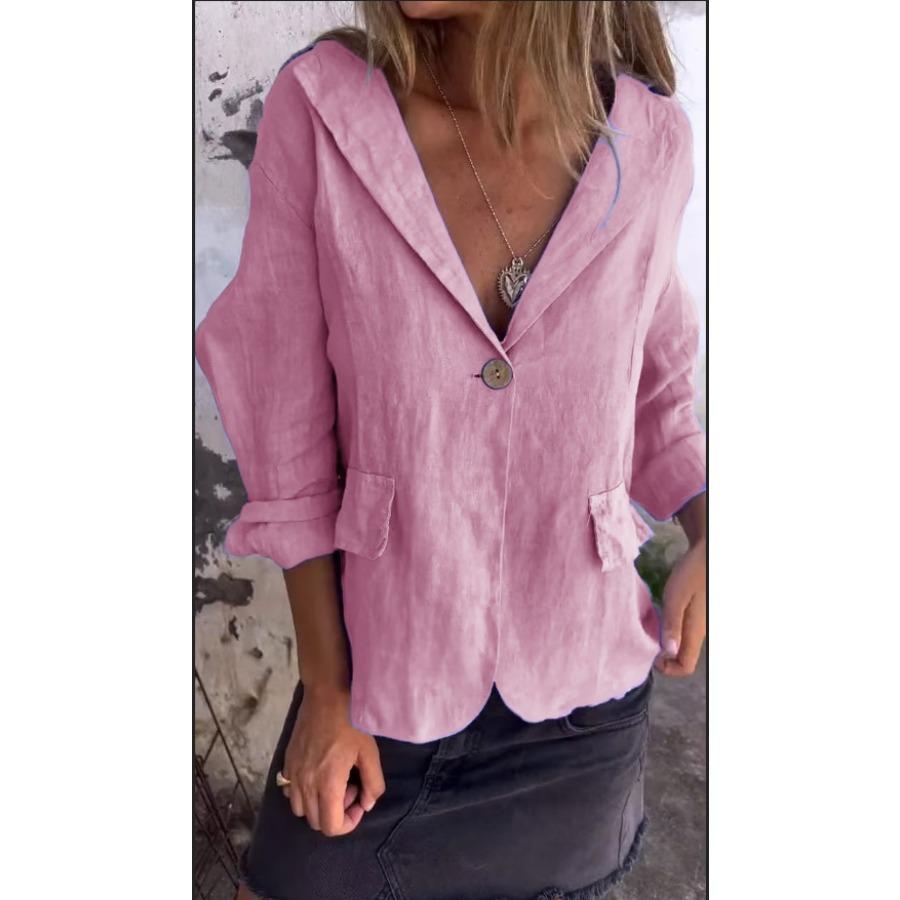 Women Soft Breathable Thin Coat Spring Plus Size Vintage Button Down Blazer Casual Solid Color Autumn Lapel Blazer Coat Ladies