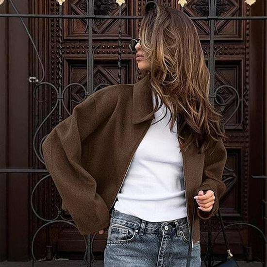 Ретро однотонная куртка с лацканами - Женская повседневная короткая куртка в европейском и американском стиле, для трансграничной торговли