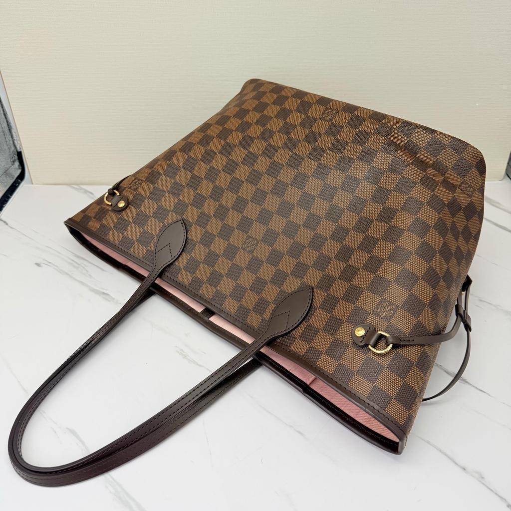 [Pre-Owned] Neverfull Mm Checkered Coated Canvas With Leather Trim Tote Bag - Excellent #138KOQW