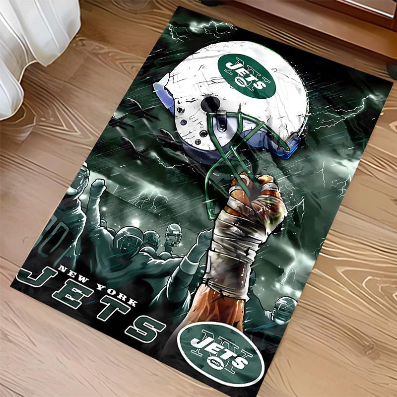 New York Jets logo Print Area Rug - Soft, Washable Non-Slip Indoor Mat for Office Chairs, Living Room, Home Office Decorative Rug