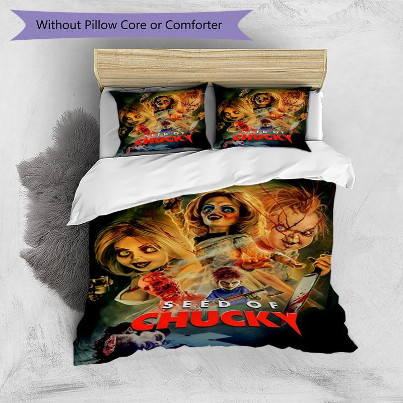 3pcs Duvet Cover Set (1*Duvet Cover + 2*Pillowcase, Without Core), Chucky Print Bedding Set, Bedroom Decor, All‑Season, Birthday Gift