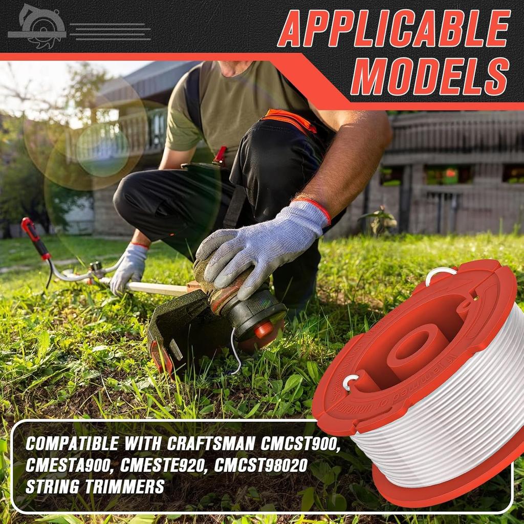 0653 Replacement Trimmer Spool, 0.065 Inch Auto Feed Weed Eater String 30ft, Compatible with Craftsman 900 ,915 ,Durable Trimmer Line with Cap Head
