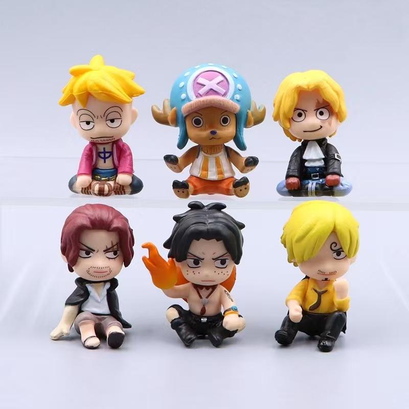 6 шт./комплект Аниме One Piece Q-версия Сидящая Фигурка Действия Эйс Чоппер Санджи Сабо Декоративная Кукла Модель Игрушки Подарок