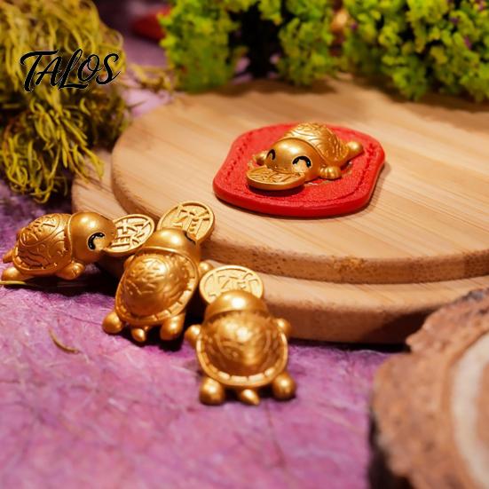 Chinese Culture Collectible Golden Turtle Feng Shui Ornament with Faux Leather Sleeve, Handmade Prosperity Wealth Talisman for Luck And Prosperity,