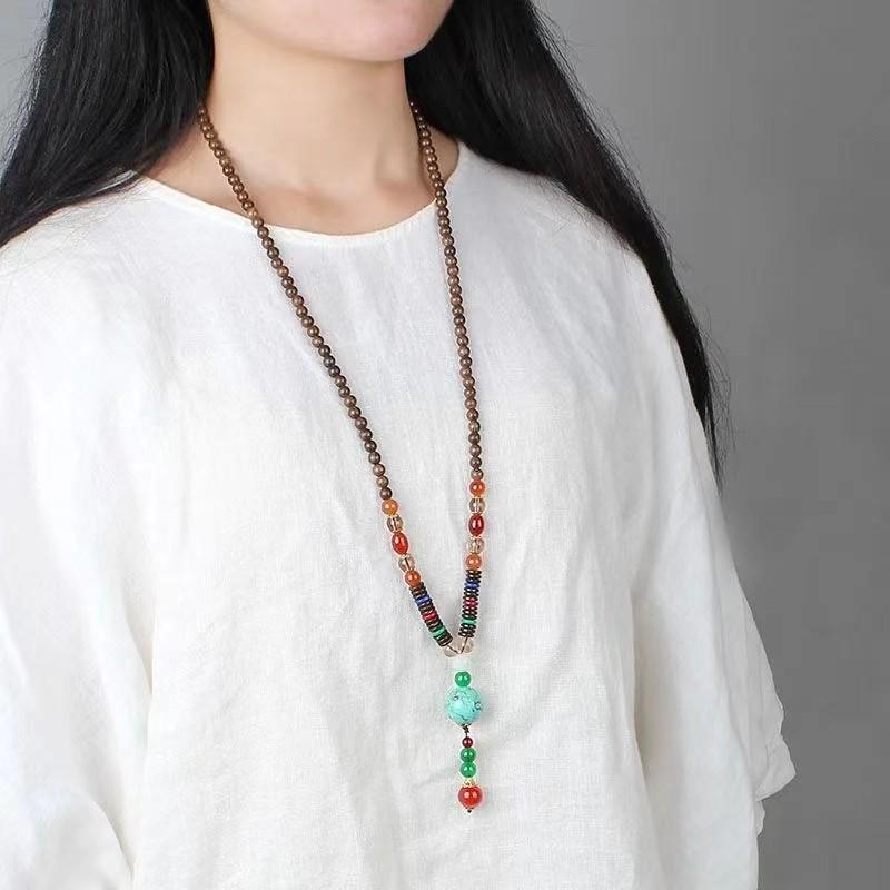 Unisex Tibetan Ethnic Necklace: Versatile, Retro-Style Jewelry with Wooden Accents for Cotton and Linen Outfits