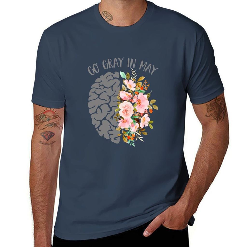 Go Gray In May Brain Tumor Awareness Floral Brain Cancer TShirt Unisex T Shirt Graphic TShirt