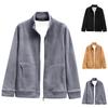 Men's Casual Solid Color Stand-up Collar Zipper Cardigan Jacket, Men's Thickened Warm Fleece Long-sleeved Jacket