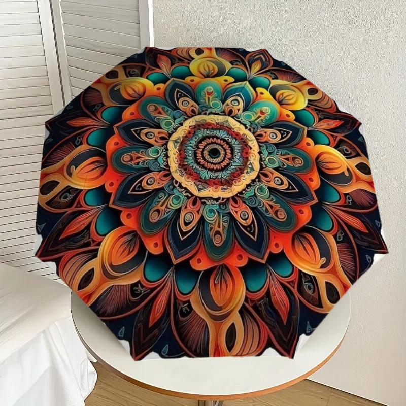 1pc Mandala Artwork Automatic Folding Umbrella - Compact 8-Rib Design,Perfect Gift for Friends & Family yy250926005