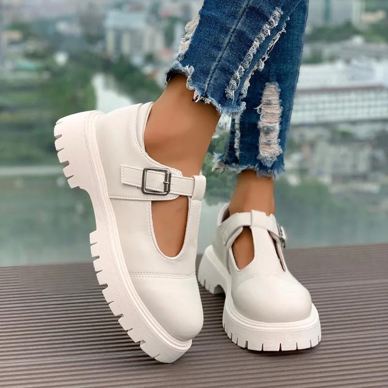 Модная обувь для женщин 2024 года, модные женские туфли-лодочки с пряжкой из одного слова, с круглым носком, на среднем каблуке, водонепроницаемые, для работы, профессий, повседневные туфли-лодочки