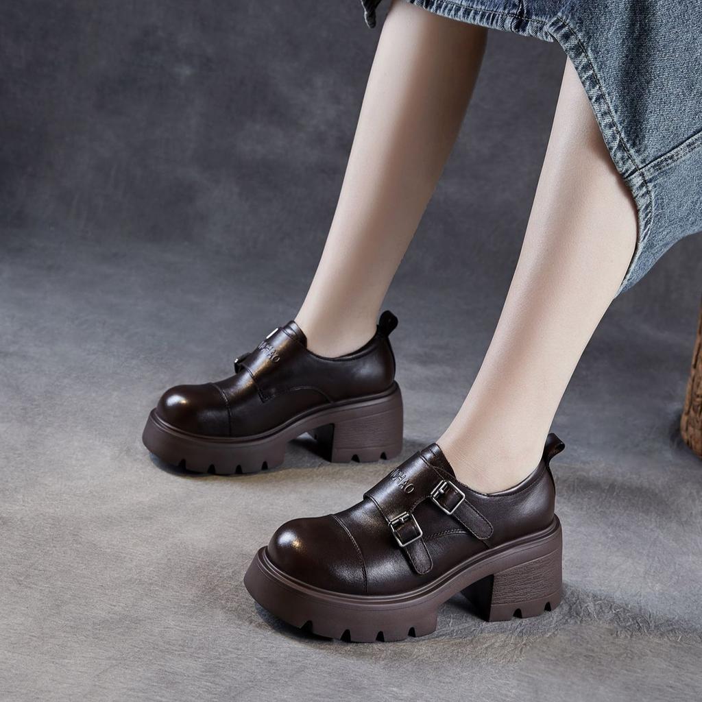 Женские кожаные туфли на толстой подошве, увеличивающие рост, в британском стиле, легкая роскошь, из натуральной кожи, высококлассные ретро лоферы