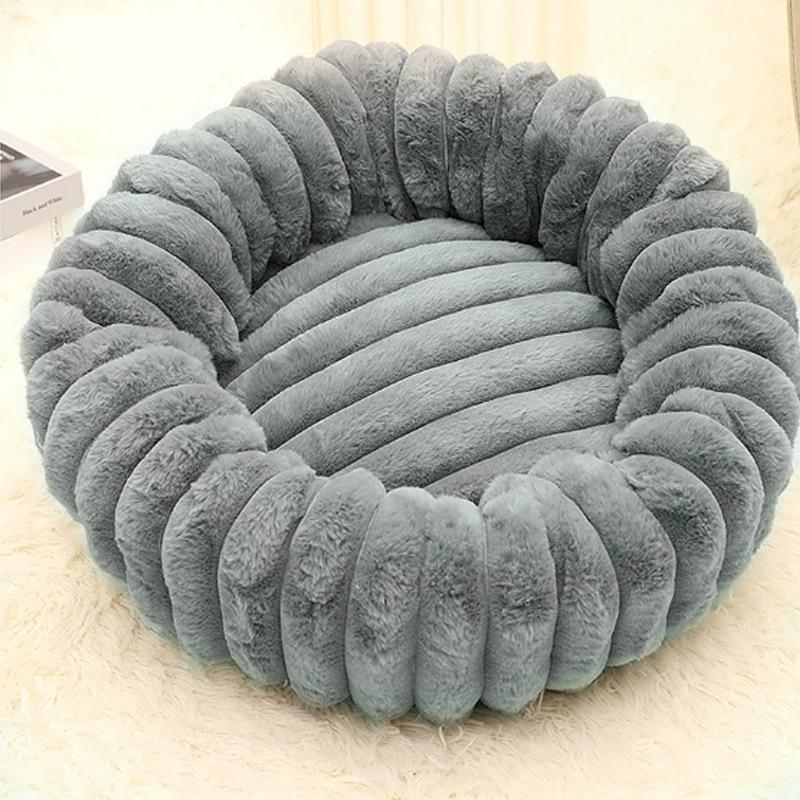 Cats Dogs Round Straight Stripe Plush Warm Comfortable Soft Washable Portable Pet Mat Bed All Seasons