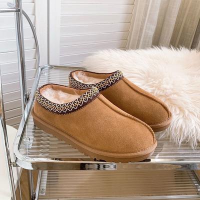 Этнический стиль 2025 новые шерстяные цельные сноубутсы женские однопедальные ленивые туфли тапочки хлопковые туфли полуносок снежный хлопок