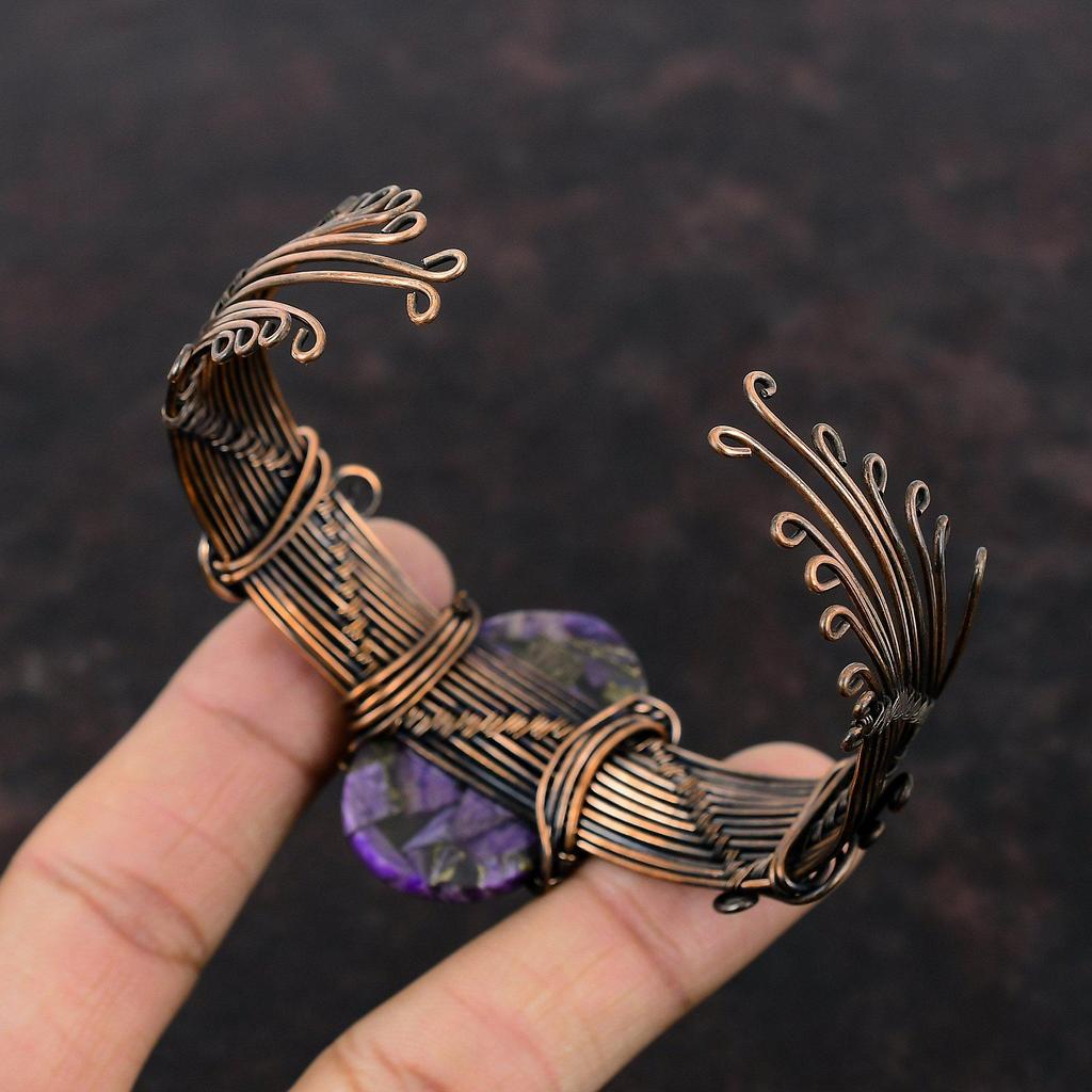 Медный браслет из чароита, браслет-манжета из настоящего драгоценного камня, браслет из медной проволоки, регулируемый браслет, медные украшения для подарка, браслет ручной работы