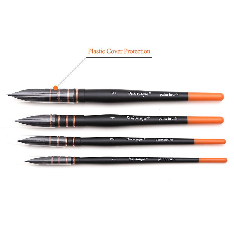Круглые акварельные кисти Dainayw, набор кистей для рисования с беличьим волосом, 4 кисти для мытья/швабры