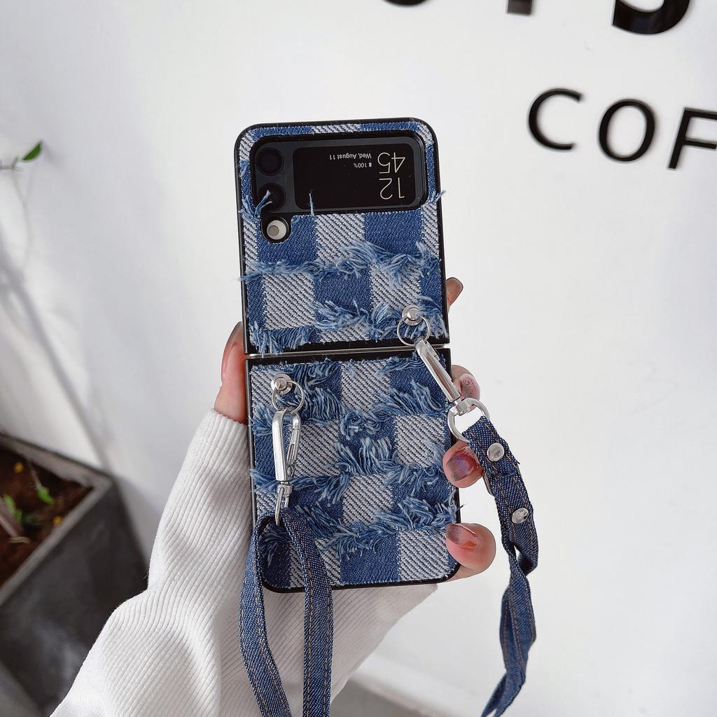 Применимо для Samsung Z Flip3 косой джинсовый складной чехол для мобильного телефона P50Pocket ремешок противоударный zflip4 кожаный чехол