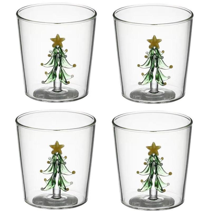 2/4 шт. 3D узоры Рождественский стеклянный набор чашек Кофейная кружка для вина Рождественский молочный стеклянный набор чашек для украшения дома Рождественский подарок 300 мл