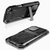 R-JUST For iPhone 16 Case PC+Silicone+Metal Kickstand Phone Cover with Tempered Glass Film