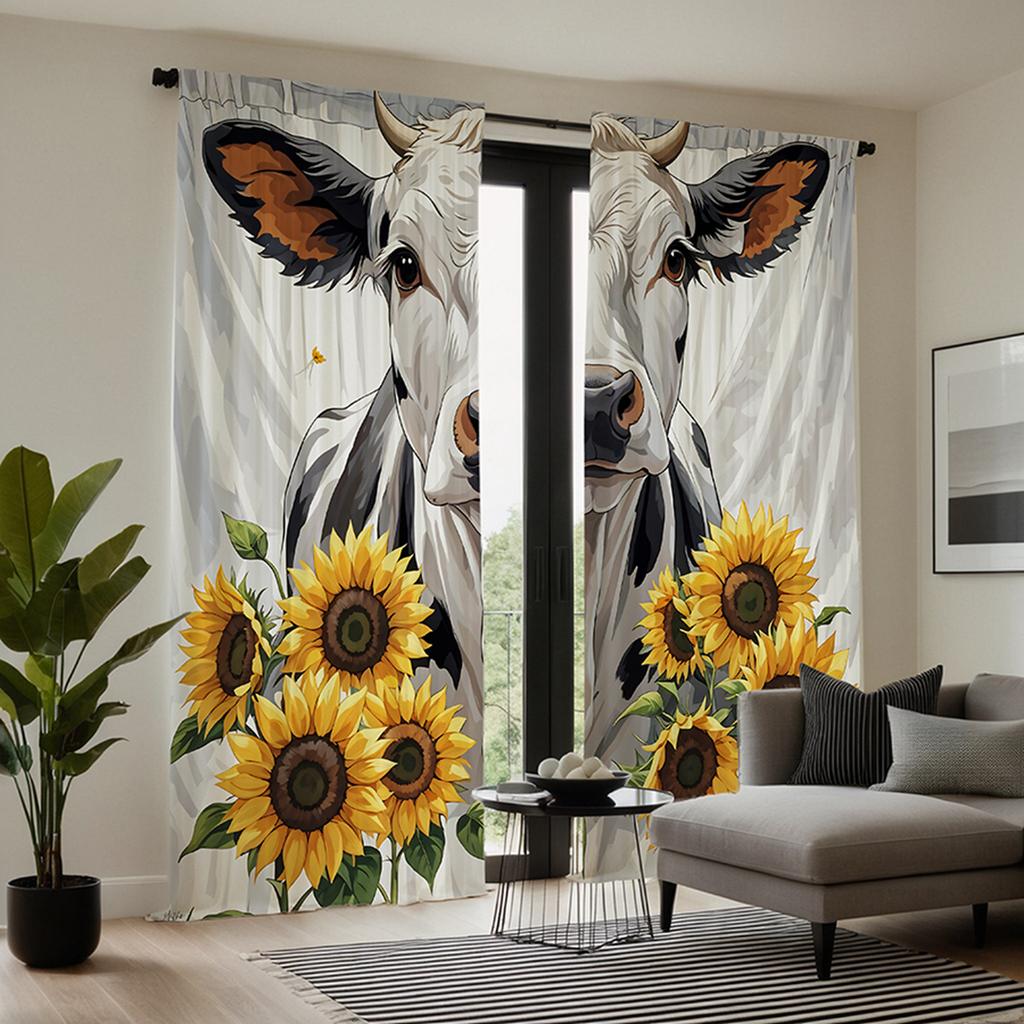 2 шт. HD подсолнечника в коровьей декоративной занавеске белый галстук цифровая печать занавеска украшение дома стиль украшение гостиная